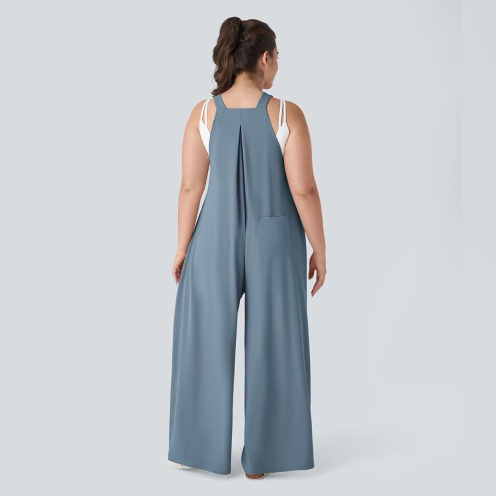 HALARA SBlue Wide-Leg Jumpsuit Pockets Waffle Casual Plus Size Overalls Size XL - Picture 2 of 8